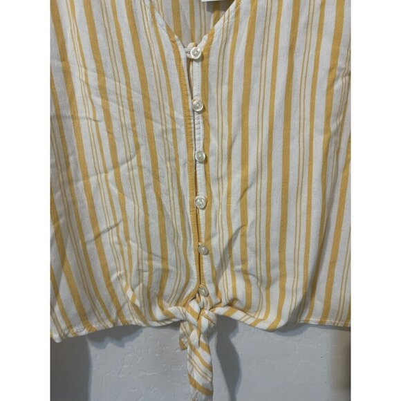 NWT Hollister Sz L Button Up Blouse Tie Waist Detail Yellow White Stripes - Picture 4 of 7